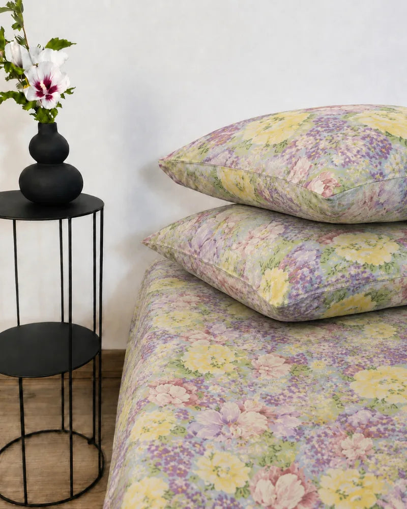 Floral Printed Satin Bedsheet Set – 7 Pcs