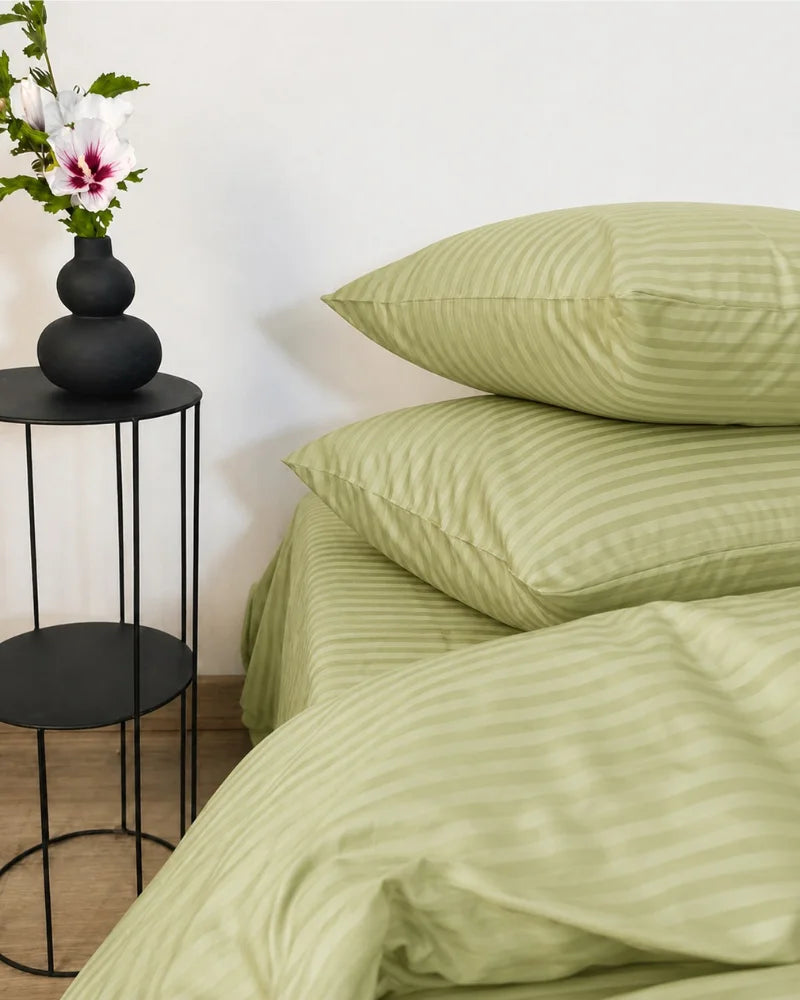 Teal Green Stripe Quilt Cover Set – 7 Pcs
