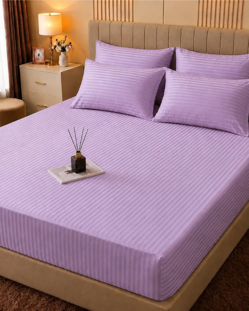 Pastel Purple Stripe Bedsheet Set – 5 Pcs