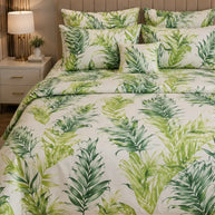 Tropical Leaf Satin Reversible Quilt Cover Set – 7 Pcs
