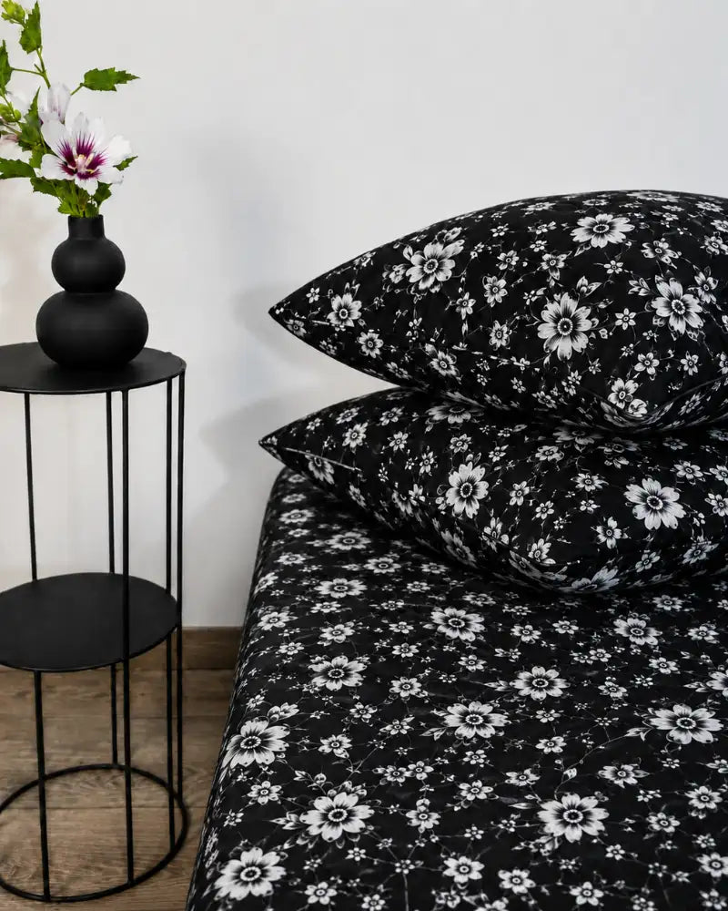 Monochrome Floral Cotton Bedsheet Set – 5 Pcs