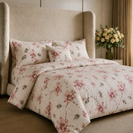 Blush Floral Printed Cotton Reversible Quilt Cover Set – 7 Pcs