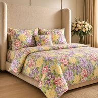 Floral Printed Satin Bedsheet Set – 7 Pcs