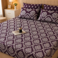 Plum Mandala Cotton Bedsheet Set – 5 Pcs
