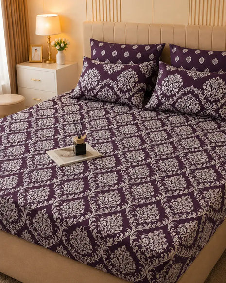 Plum Mandala Cotton Bedsheet Set – 5 Pcs