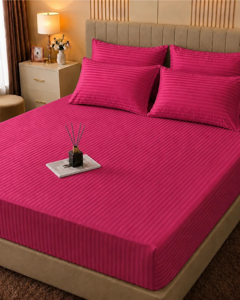 Deep Pink Stripe Bedsheet Set – 5 Pcs