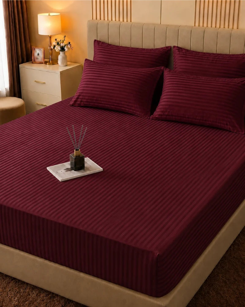Maroon Stripe Bedsheet Set – 5 Pcs