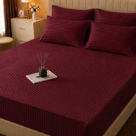 Maroon Stripe Bedsheet Set – 5 Pcs