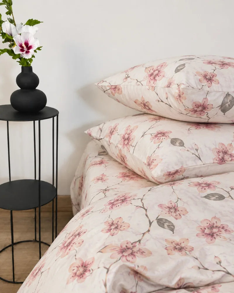Blush Floral Printed Cotton Reversible Quilt Cover Set – 7 Pcs