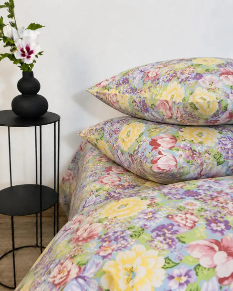 Floral Printed Satin Bedsheet Set – 7 Pcs