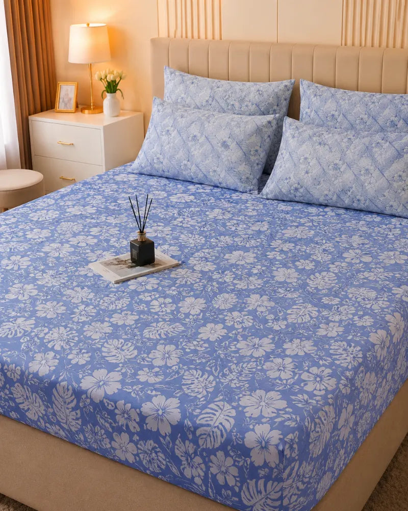 Blue Serenity Cotton Bedsheet Set – 5 Pcs