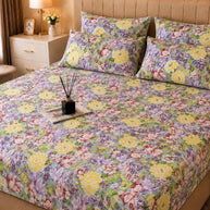 Floral Printed Satin Bedsheet Set – 5 Pcs
