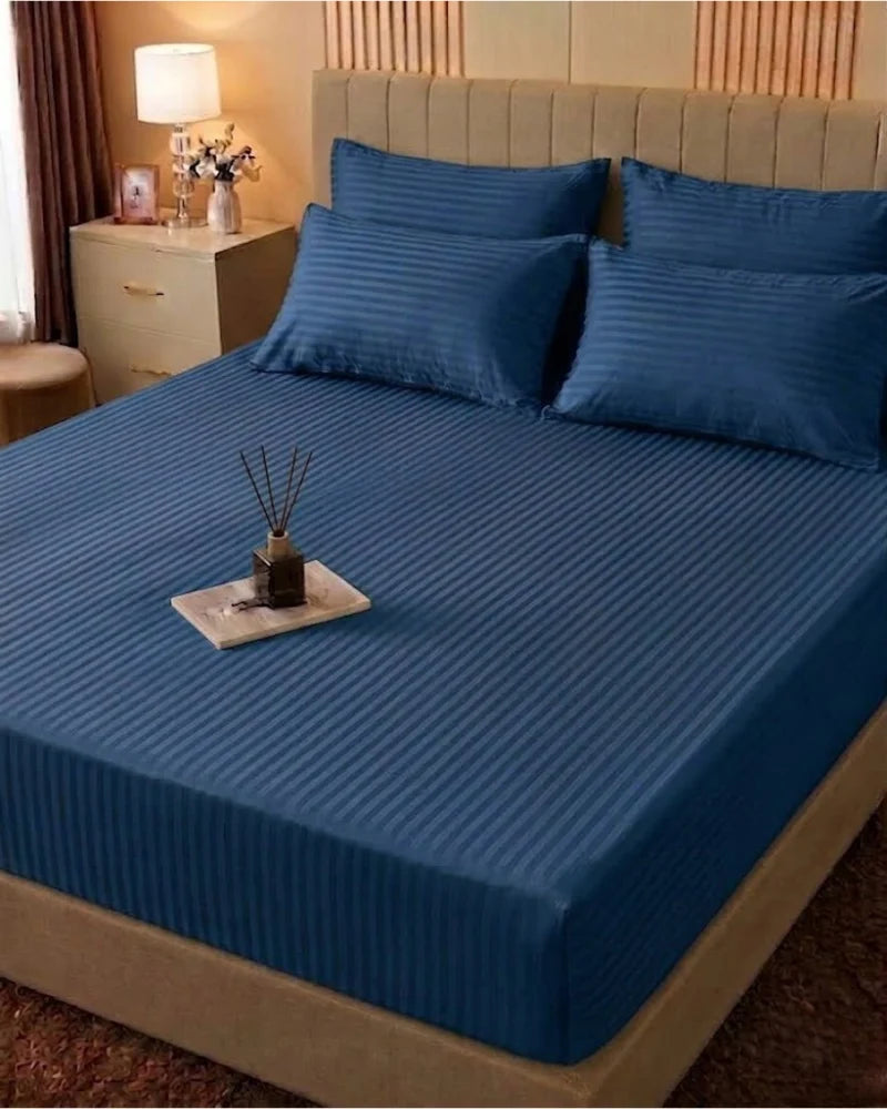 Deep Blue Stripe Bedsheet Set – 5 Pcs