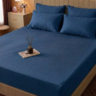 Deep Blue Stripe Bedsheet Set – 5 Pcs