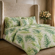 Tropical Leaf Satin Reversible Quilt Cover Set – 7 Pcs