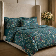 Teal Motif Cotton Reversible Quilt Cover Set – 7 Pcs