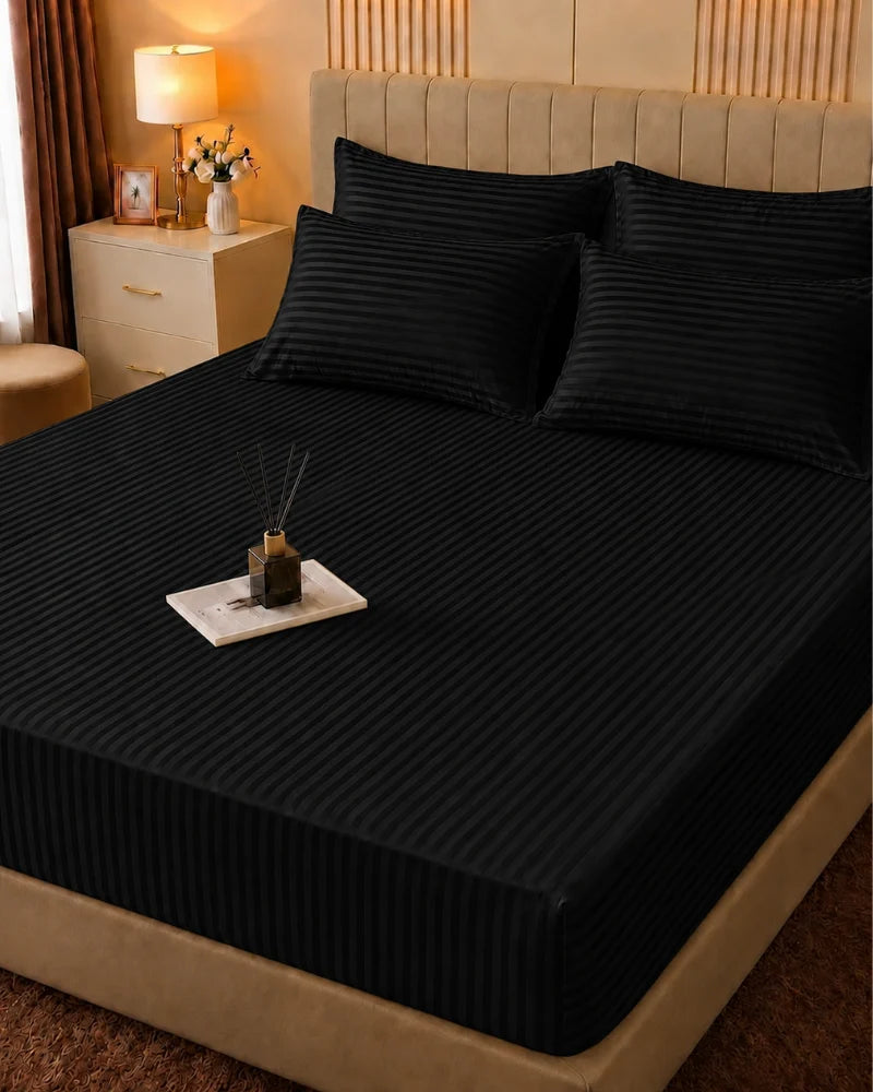 Black Stripe Bedsheet Set – 5 Pcs