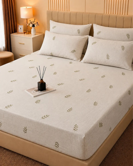 Minimal Print Cotton Bedsheet Set – 5 Pcs