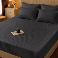 Dark Gray Stripe Bedsheet Set – 5 Pcs