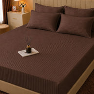 Chocolate Brown Stripe Bedsheet Set – 5 Pcs