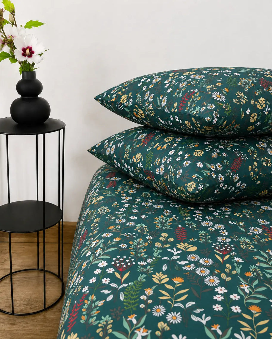 Teal Motif Cotton Bedsheet Set – 5 Pcs