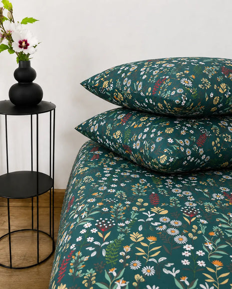 Teal Motif Cotton Bedsheet Set – 5 Pcs