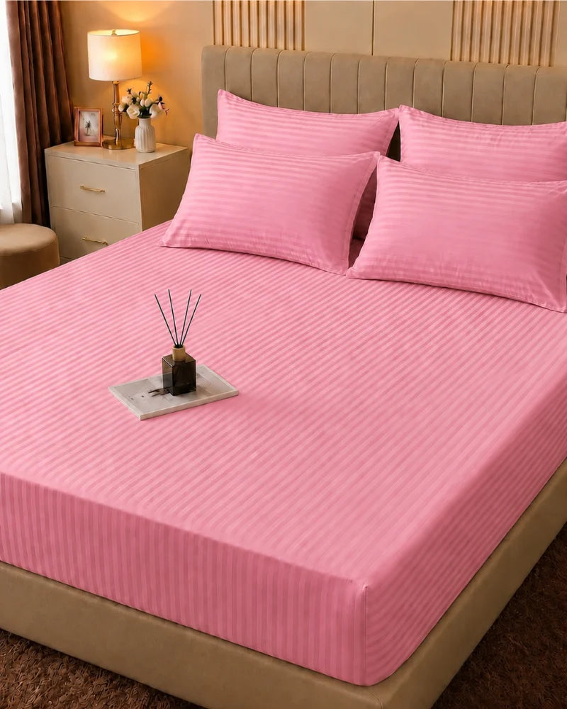 Rose Pink Stripe Bedsheet Set – 5 Pcs