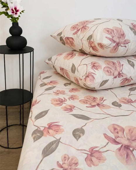 Blush Floral Printed Cotton Bedsheet Set – 5 Pcs