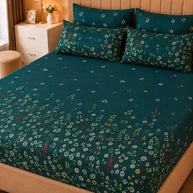 Teal Motif Cotton Bedsheet Set – 5 Pcs