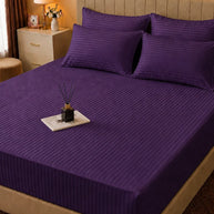Deep Purple Stripe Bedsheet Set – 5 Pcs