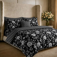Monochrome Stripe Reversible Quilt Cover Set – 7 Pcs