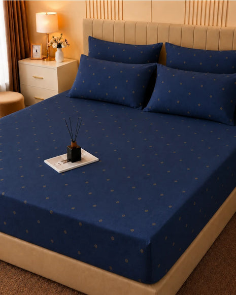 Midnight Sprinkle Satin Bedsheet Set – 5 Pcs