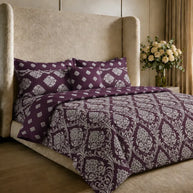 Plum Mandala Cotton Reversible Quilt Cover Set – 7 Pcs