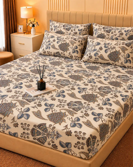 Classic Paisley Satin Bedsheet Set – 5 Pcs