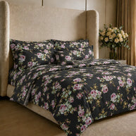 Deluxe Black Rose Satin Reversible Quilt Cover Set – 7 Pcs