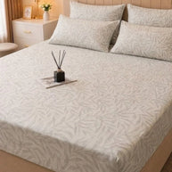 Leaf Pattern Satin Bedsheet Set – 5 Pcs