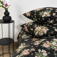 Deluxe Black Rose Satin Reversible Quilt Cover Set – 7 Pcs