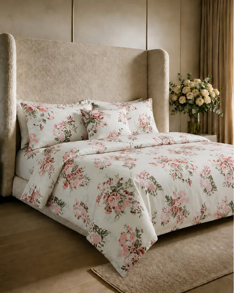 Deluxe Pink Garden Cotton Quilt Cover Set – 7 Pcs
