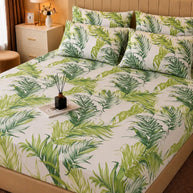 Tropical Leaf Satin Bedsheet Set – 5 Pcs