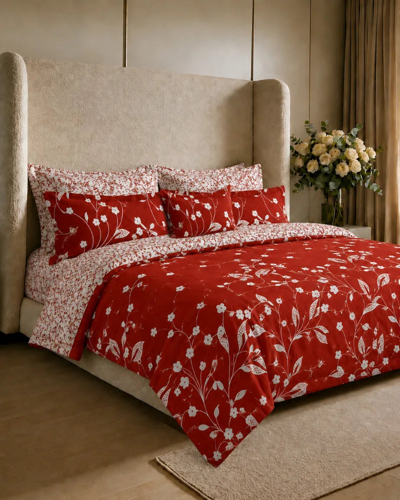 Cherry Blossom Dream Reversible Quilt Cover Set – 7 Pcs