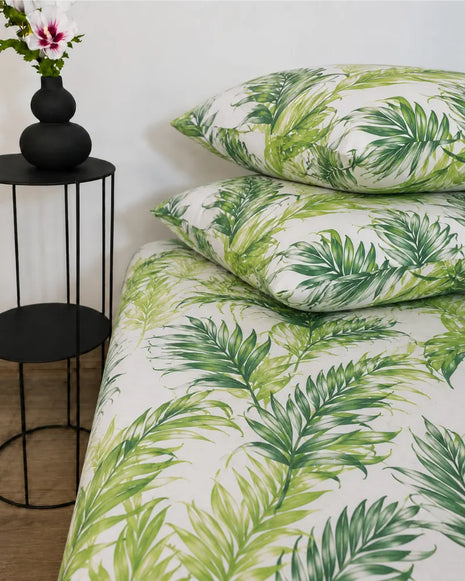 Tropical Leaf Satin Bedsheet Set – 5 Pcs