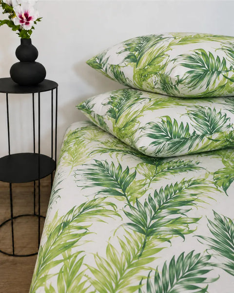Tropical Leaf Satin Bedsheet Set – 5 Pcs
