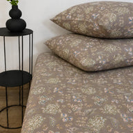 Taupe Botanical Satin Bedsheet Set – 5 Pcs