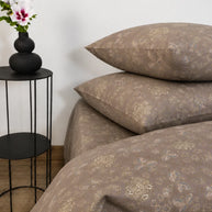 Taupe Botanical Satin Reversible Quilt Cover Set – 7 Pcs
