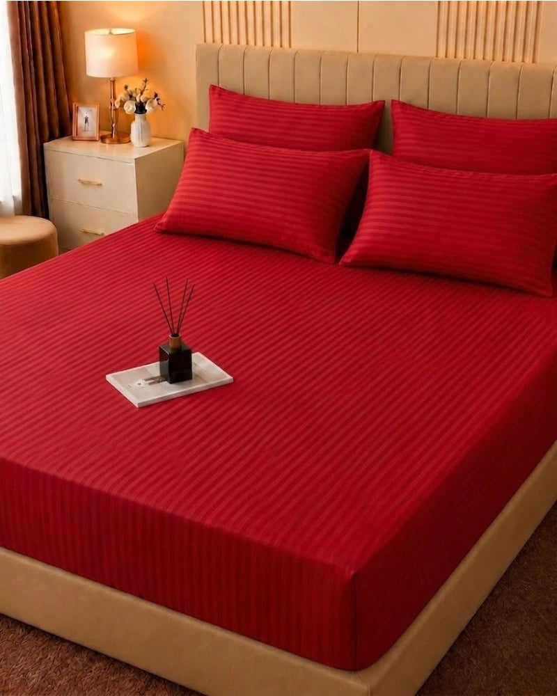 Red Stripe Bedsheet Set – 5 Pcs