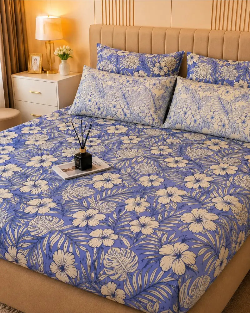 Blue Serenity Cotton Bedsheet Set – 5 Pcs