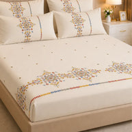 Ivory Embroidered Cotton Bedsheet Set – 5 Pcs