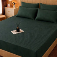 Dark Green Stripe Bedsheet Set – 5 Pcs