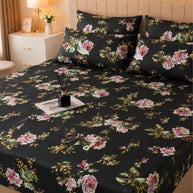 Black Rose Satin Bedsheet Set – 5 Pcs