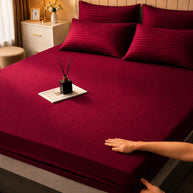 Maroon Stripe Bedsheet Set – 5 Pcs